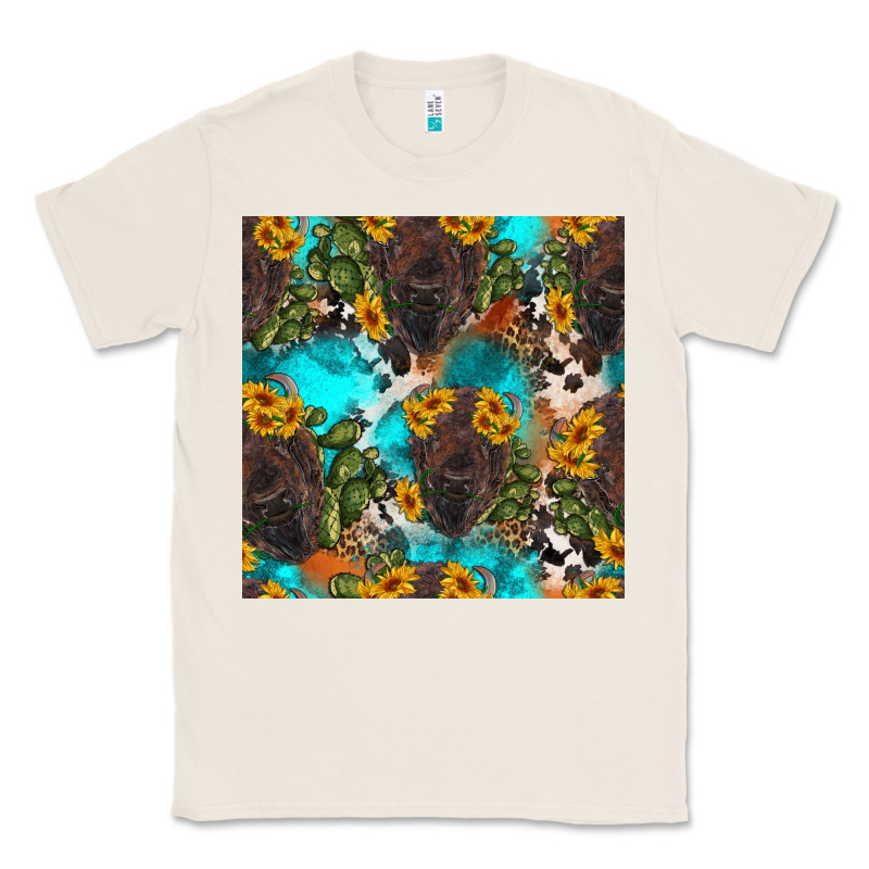 Western Bison And Sunflowers Seamless Pattern Classic Tee by HRA Design Shop | Teevron