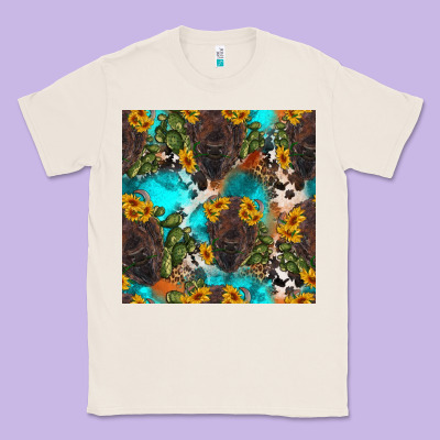 Western Bison And Sunflowers Seamless Pattern Classic Tee Designed By Hra Design Shop