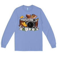 Colony Blue floral butterfly film roll vintage camera Long Sleeve Tee - FaDigitalArtStudio