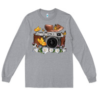 Heather Grey floral butterfly film roll vintage camera Long Sleeve Tee - FaDigitalArtStudio