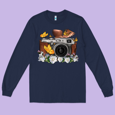 Floral Butterfly Film Roll Vintage Camera Long Sleeve Tee Designed By Fadigitalartstudio