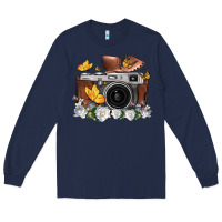 Navy floral butterfly film roll vintage camera Long Sleeve Tee - FaDigitalArtStudio