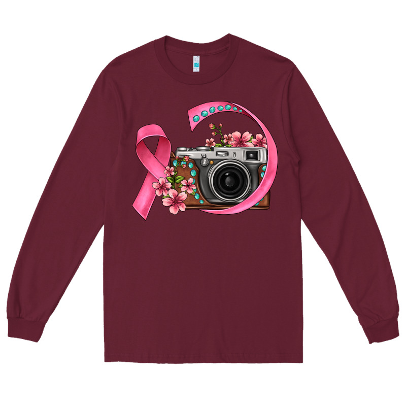 Floral Cancer Ribbon Vintage Camera Long Sleeve Tee by FaDigitalArtStudio | Teevron