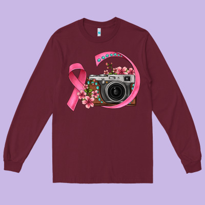 Floral Cancer Ribbon Vintage Camera Long Sleeve Tee Designed By Fadigitalartstudio