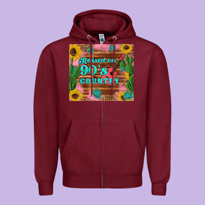 Raised 90's Country Guitar Cactus Sunflower's Zipper Hoodie Designed By Artiststas