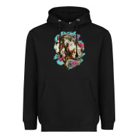 Black mustang horse with floral background Heavyweight Hoodie - LillyAllenDesigns