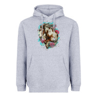 Heather Grey mustang horse with floral background Heavyweight Hoodie - LillyAllenDesigns