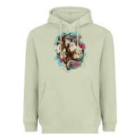 Matcha mustang horse with floral background Heavyweight Hoodie - LillyAllenDesigns