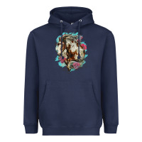 Navy mustang horse with floral background Heavyweight Hoodie - LillyAllenDesigns