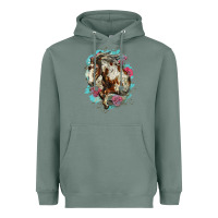 Sage mustang horse with floral background Heavyweight Hoodie - LillyAllenDesigns