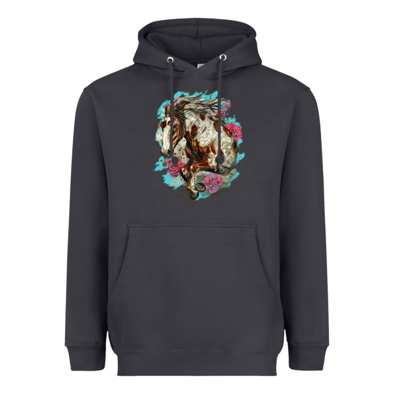Mustang Horse With Floral Background Heavyweight Hoodie by LillyAllenDesigns | Teevron