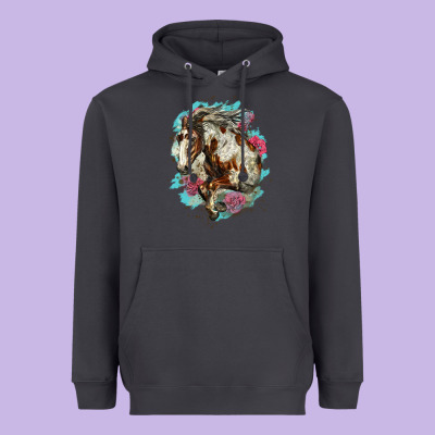 Mustang Horse With Floral Background Heavyweight Hoodie Designed By Lillyallendesigns