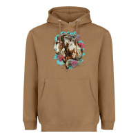 Toasted Coconut mustang horse with floral background Heavyweight Hoodie - LillyAllenDesigns