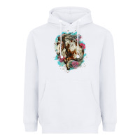 White mustang horse with floral background Heavyweight Hoodie - LillyAllenDesigns