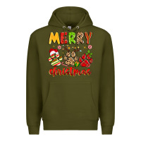 Army Green merry christmas paws Premium Hoodie - MaliasSmallBusiness