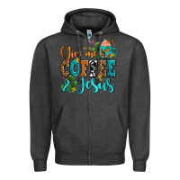 Charcoal Heather gıve me coffee and jesus Zipper Hoodie - AdoDesignShop