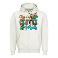 Oatmeal Heather gıve me coffee and jesus Zipper Hoodie - AdoDesignShop