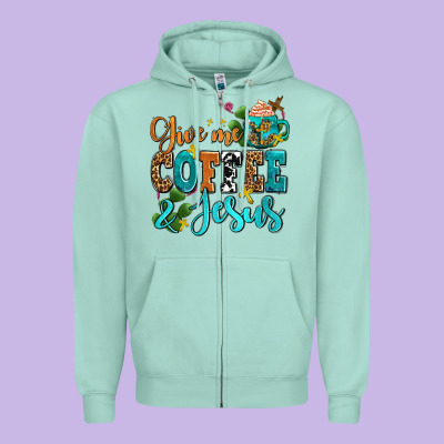 Gıve Me Coffee And Jesus Zipper Hoodie Designed By Adodesignshop