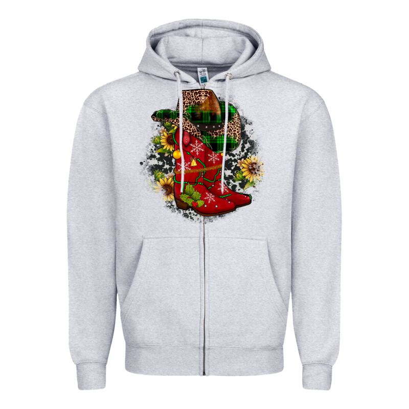 Christmas Cowboy Boots Zipper Hoodie by JahusDesignShop | Teevron