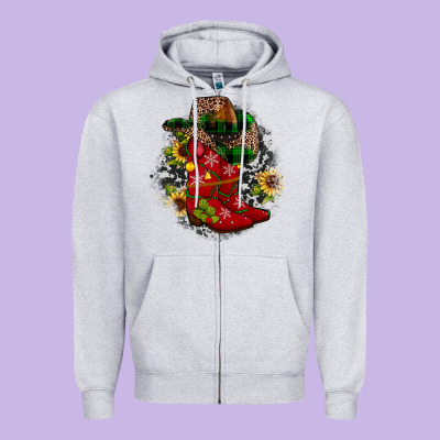 Christmas Cowboy Boots Zipper Hoodie Designed By Jahusdesignshop