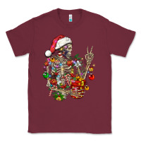 Burgundy Christmas lights and skeleton Classic Tee - FaDigitalArtStudio