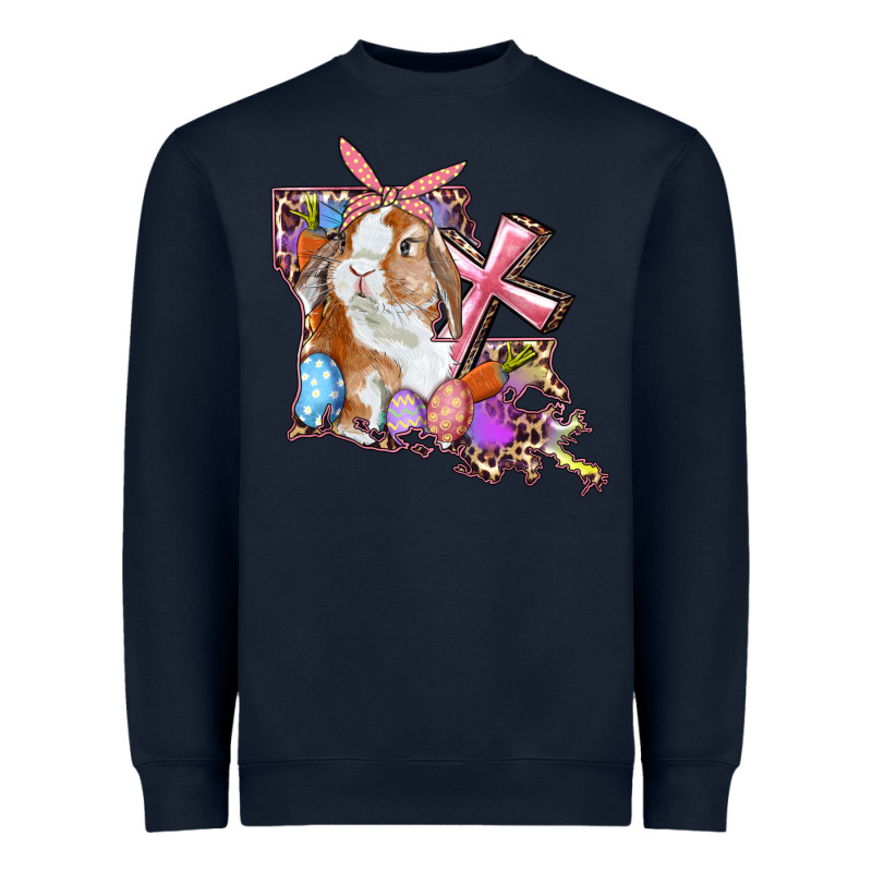 Louisiana Map Easter Bunny And Cross Heavyweight Sweatshirt by RanaPortraitStore | Teevron
