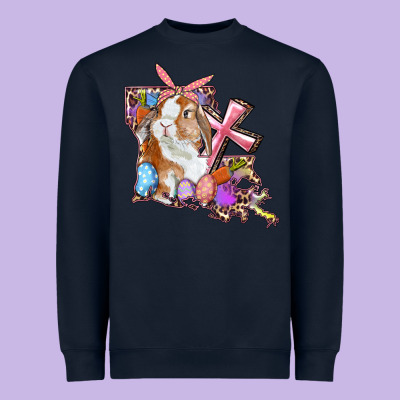 Heavyweight Sweatshirt Louisiana Map Easter Bunny And Cross