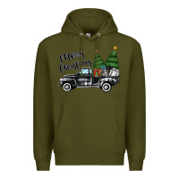 Army Green merry christmas truck Premium Hoodie - MaliasSmallBusiness