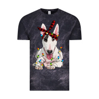 Cloud Black bull terrier with christmas lights Vintage Tee - RanaPortraitStore