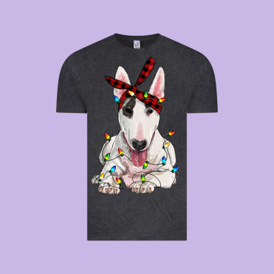 Bull Terrier With Christmas Lights Vintage Tee Designed By Ranaportraitstore