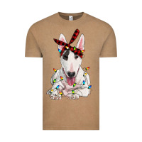 Vintage Coffee bull terrier with christmas lights Vintage Tee - RanaPortraitStore