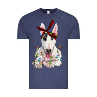 Vintage Denim bull terrier with christmas lights Vintage Tee - RanaPortraitStore