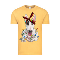 Vintage Mustard bull terrier with christmas lights Vintage Tee - RanaPortraitStore