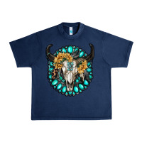 Navy gamestone with bull skull Urban Heavy Tee - RanaPortraitStore