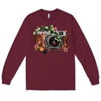 Burgundy floral eucalyptus film roll vintage camera Long Sleeve Tee - FaDigitalArtStudio