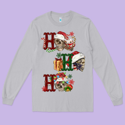 Ho Ho Ho Skull Long Sleeve Tee Designed By Fadigitalartstudio