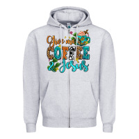 Heather Grey gıve me coffee and jesus Zipper Hoodie - AdoDesignShop