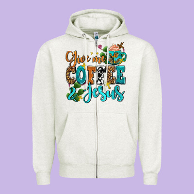 Gıve Me Coffee And Jesus Zipper Hoodie Designed By Adodesignshop