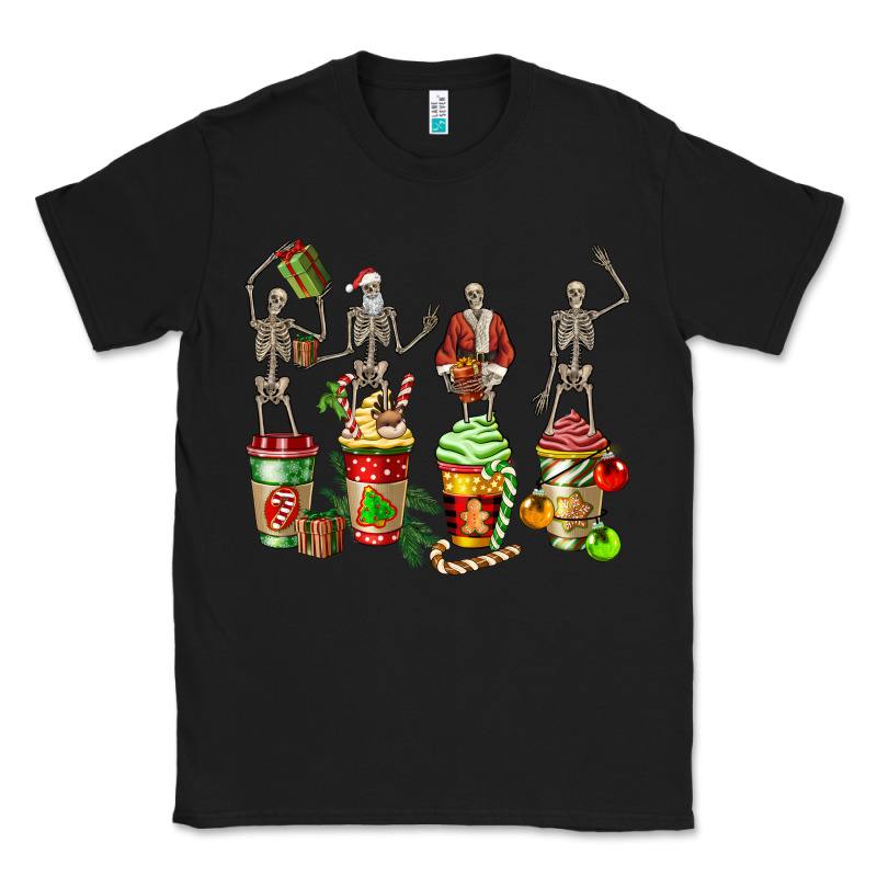 Christmas Skeleton Coffee Cups Classic Tee by FaDigitalArtStudio | Teevron