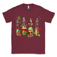 Burgundy christmas skeleton coffee cups Classic Tee - FaDigitalArtStudio