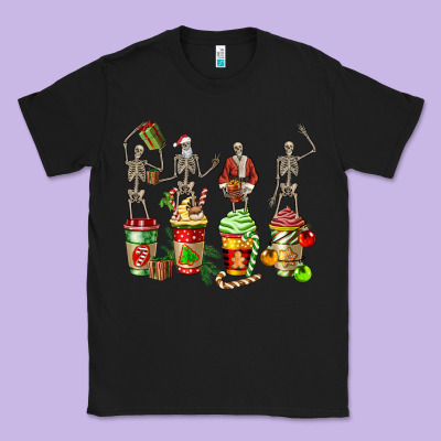 Christmas Skeleton Coffee Cups Classic Tee Designed By Fadigitalartstudio