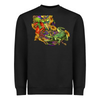 Black Louisiana Map With Mardi Gras Crocodile Heavyweight Sweatshirt - RanaPortraitStore
