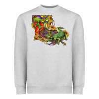 Heather Grey Louisiana Map With Mardi Gras Crocodile Heavyweight Sweatshirt - RanaPortraitStore
