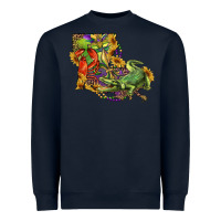 Navy Louisiana Map With Mardi Gras Crocodile Heavyweight Sweatshirt - RanaPortraitStore