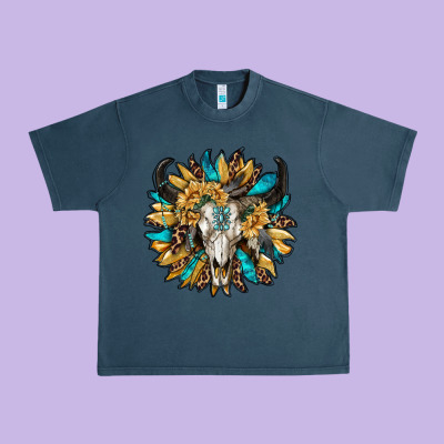 Bull Skull With Sunflower Urban Heavy Tee Designed By Ranaportraitstore