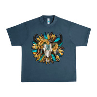 Midnight Navy bull skull with sunflower Urban Heavy Tee - RanaPortraitStore