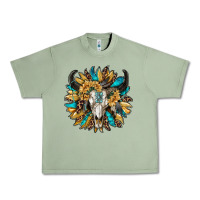 Oil Green bull skull with sunflower Urban Heavy Tee - RanaPortraitStore
