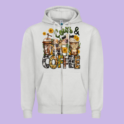 Cows And Coffee Cups Zipper Hoodie Designed By Jasminsmagicworld