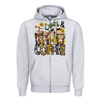 Heather Grey cows and coffee cups Zipper Hoodie - Jasminsmagicworld