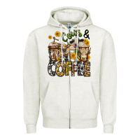 Oatmeal Heather cows and coffee cups Zipper Hoodie - Jasminsmagicworld